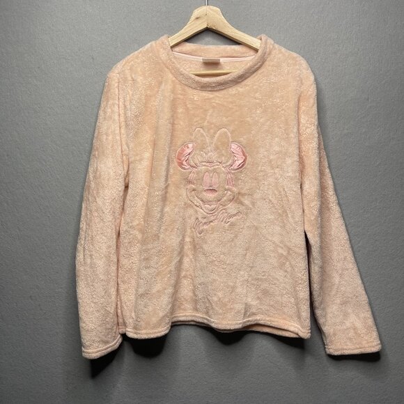 Disney 100 Minnie Mouse XL Sleepwear Sweatshirt Fleece Pajama Top Pink - Picture 1 of 6